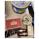Cookie tin, Vtg. Stirling Silver salt & Peper