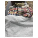 Vtg. Woven Basket & Fabric Remnants, Ribbon