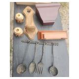 Vtg. Metal wall hanging Fork & spoon, Owl Candle