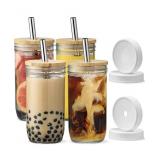 [ 4 Pack ] Glass Cups Set - 24oz Mason Jar