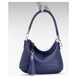 Blue Leather hobo bag, zippered Crossbody casual