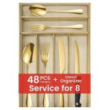 48 pcs Gold Silverware Set with Organizer,