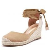 Ruanyu Womens Platform Espadrille Sandals Lace Up