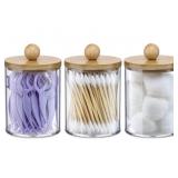 VITEVER 3 Pack Qtip Holder Dispenser with Bamboo