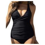 One Piece Crossover Swimsuit High Waisted Tummy