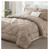 CozyLux Queen Comforter Set Khaki - Bed in a Bag