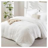 New CozyLux Queen Comforter Set White Seersucker