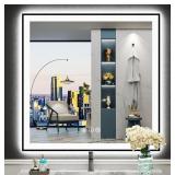 36x36 Black Framed LED Bathroom Mirror with