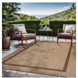 Waikiki Beige/Brown 5 ft. x 7 ft. Bordered Indoor