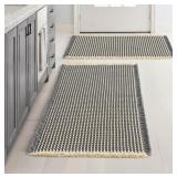 Set of 2 Waffle Bathroom Rugs, Boho Bath Rugs Non