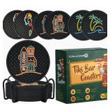 New Tiki Bar Coasters Set of 6 with Holder, Tiki