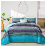 New Boho Quilt King Size, Blue Purple Bohemian