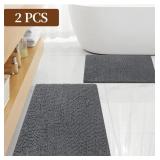2 Pack Chenille Bath Rugs, Non-Slip Soft