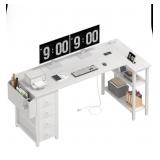 Lufeiya White L Shaped Computer Desk with Drawers