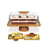 Acacia Wood Cake Stand with Lid, 2-in-1