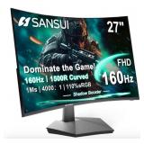 SANSUI 27 Inch Curved 160Hz Gaming Monitor, 1500R
