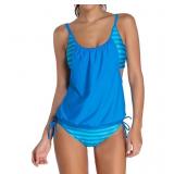 New Womens Stripes Lined Up Double Up Tankini Top