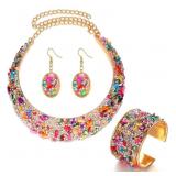 New 3pcs Colorful Stone Rhinestone Collar Gold