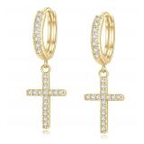 New 14K Gold Plated Drop Dangle Cross Hoop