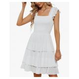 New YATHON Smocked Ruffle Short Mini Dress Large