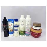Assorted health and beauty products, sunscreen,