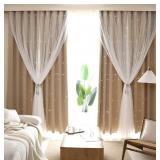 Kinryb Star Cutout Blackout Curtains Double Layer