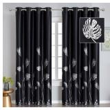 Black Silver Pattern Grommet Insulated Curtain