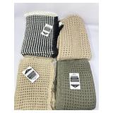 New 4pc waffle bath mats, black/white, tan, green
