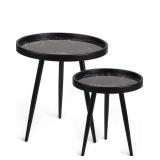 New Round Side Table Set of 2,Black Marble