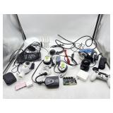 Gaming headphones, Bluetooth speaker, cords,