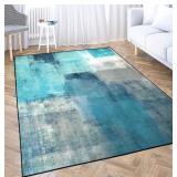 5X7 Area Rug,TOMWISH Blue Abstract Modern Play