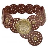 Wide Disc Belt for Women Boho Concho Leather
