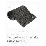 Charcoal Faux Fur Minky Throw, like new, out of