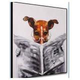 Funny Animal Canvas Wall Framed Dog Reading