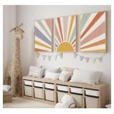 3 Pieces Nursery Boho Canvas Wall Art Rainbow Sun