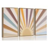 New Drsoum 16x24in Boho Rainbow Sun Wall Art Wood