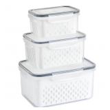 3PCS Fruit Storage Container with Lid & Colander,