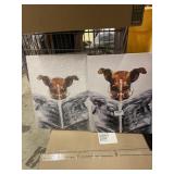 Lot of 2 Funny Animal Canvas Wall Framed Dog
