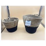 New Set of 2 Jute Cylinder Baskets with Handles,