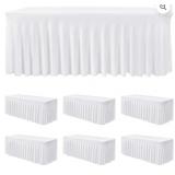 New 6 pk 6ft White Velvet Tablecloth with Ruffle