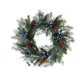 New 24 Inch Blue Berry Pine Winter Wreath with