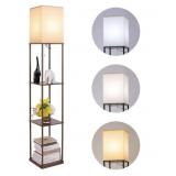 Floor Lamp with Shelves, Modern Square Standing