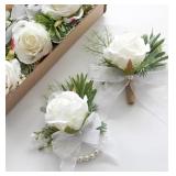 Floroom 3pairs Ivory Rose Wrist Corsage Wristlet