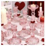 New Glass Candle Holder Set of 12, Pink Taper