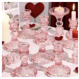 New Glass Candle Holder Set of 12, Pink Taper