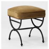 Upholstered Metal Legs Ottoman Olive Green -