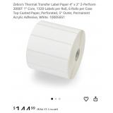 New Zebraï¿½s Thermal Transfer Label Paper 4inch x