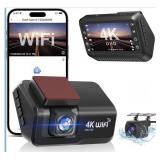 Dash Cam Front and Rear Camera, 4k+1080P WiFi