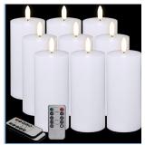 New 9 Pcs White Flameless Candles Flat Top LED