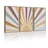 New Drsoum 16x24in Boho Rainbow Sun Wall Art Wood